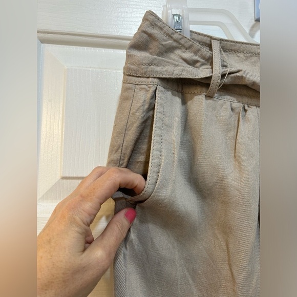 Banana Republic 100% Linen Short Skirt Lined Back Zip Khaki Belted Waist Size 4 - Picture 5 of 10